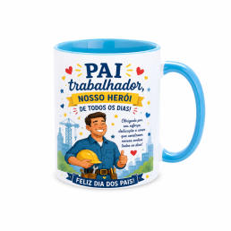 Caneca Cerâmica Interior e alça colorida para Dia dos pais 330 ml Personalizada