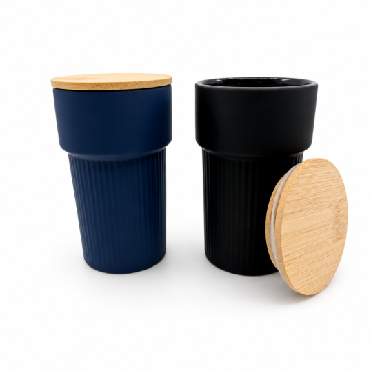 Copo de Cerâmica com Tampa Bambu 360 ml Personalizado