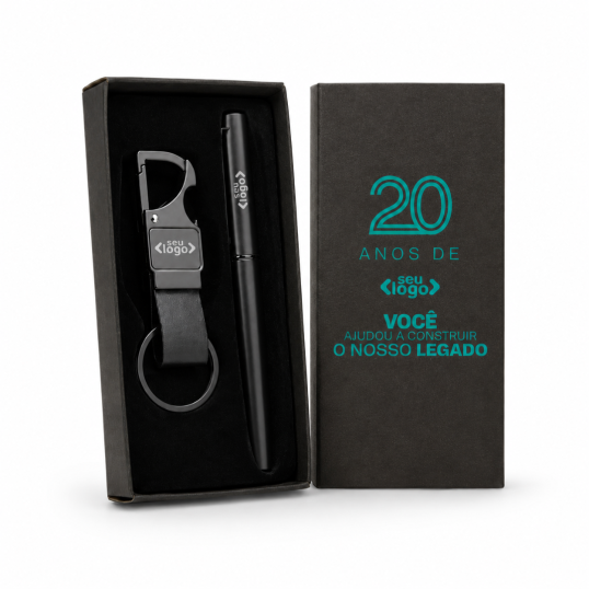 Kit Caneta Roller e Chaveiro Metal Personalizada