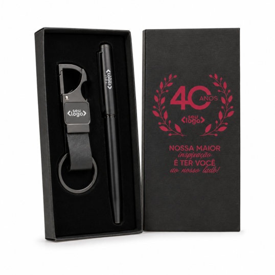 Kit Caneta Roller e Chaveiro Metal Personalizada