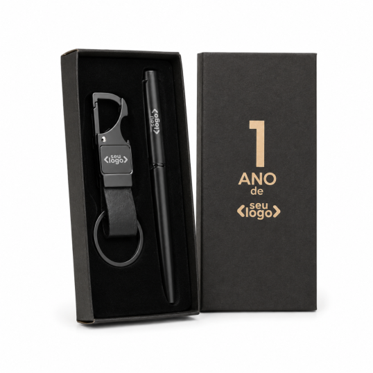 Kit Caneta Roller e Chaveiro Metal Personalizada