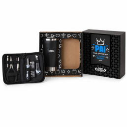 Kit com copo térmico e conjunto de ferramentas em estojo Para campanha dia dos Pais Personalizada