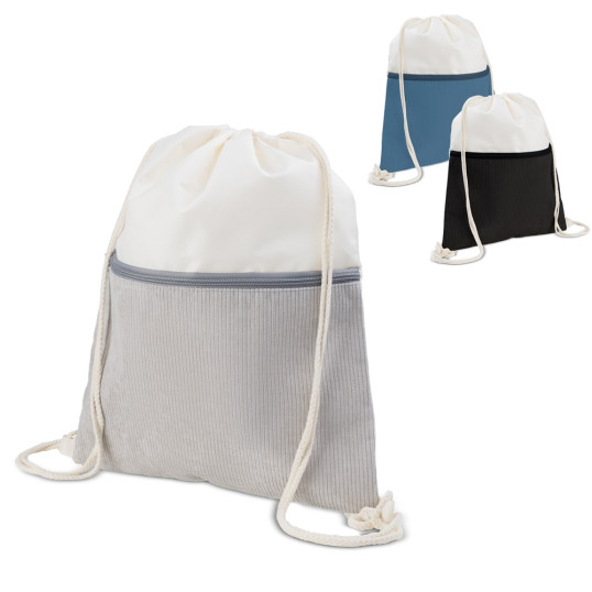 Mochila Saco em Poliéster e Veludo Bolso Frontal Personalizada