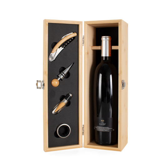 Kit Vinho Com Estojo em Bambu Personalizado 