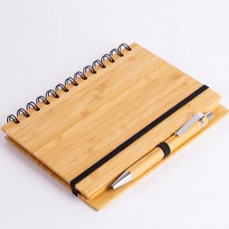 Caderno de Anotaçoes com Capa de Bambu e Caneta Personalizado