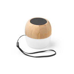 Caixa de Som Em Bambu com Microfone e LED Personalizada
