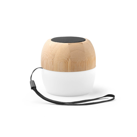 Caixa de Som Em Bambu com Microfone e LED Personalizada