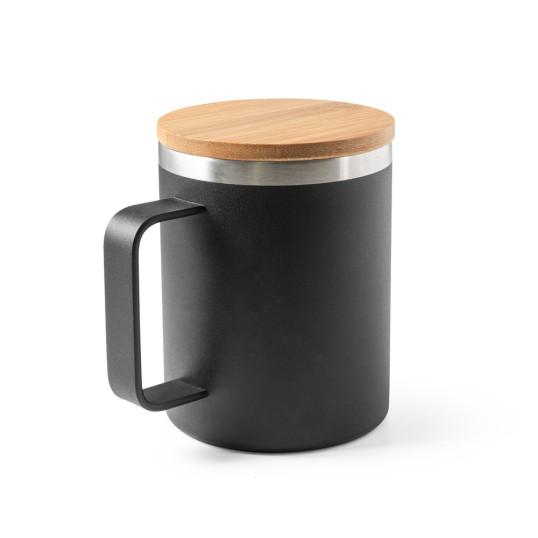 Caneca Inox Reciclado Tampa bambu 420 ml Personalizada
