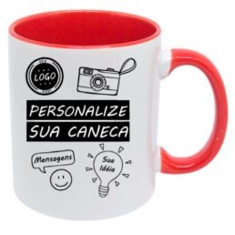 Caneca Cerâmica Alça e Interior Colorido 325 ml Personalizada