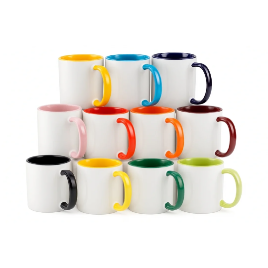 Caneca Cerâmica Alça e Interior Colorido 325 ml Personalizada