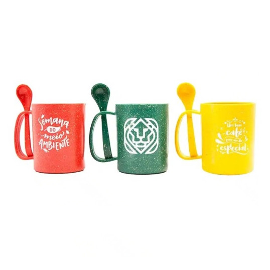 Caneca Fibra de Madeira com Colher 360 ml Personalizada