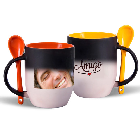 Caneca Mágica com Colher Interior colorido 325 ML Personalizada