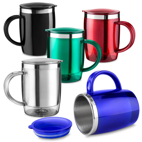 CANECA PLÁSTICA COM INTERIOR INOX 400 ML Personalizada