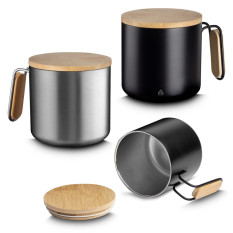 Caneca Térmica Inox e Bambu 380 ml Personalizada