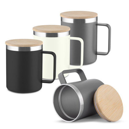 Caneca Térmica Inox Reciclado Tampa Bambu 400 ml Personalizado