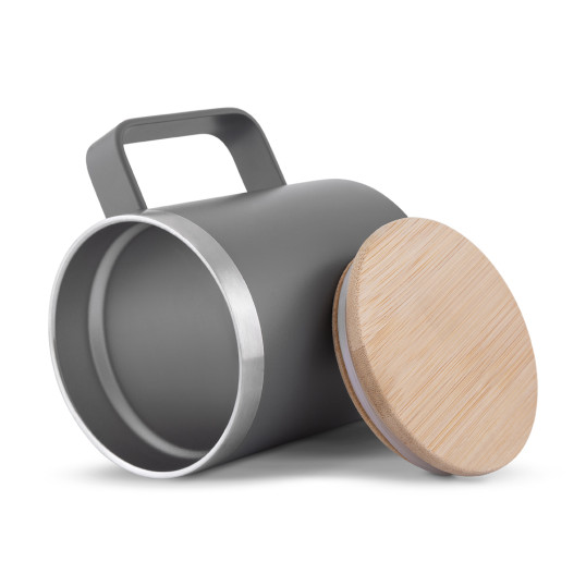 Caneca Térmica Inox Reciclado Tampa Bambu 400 ml Personalizado