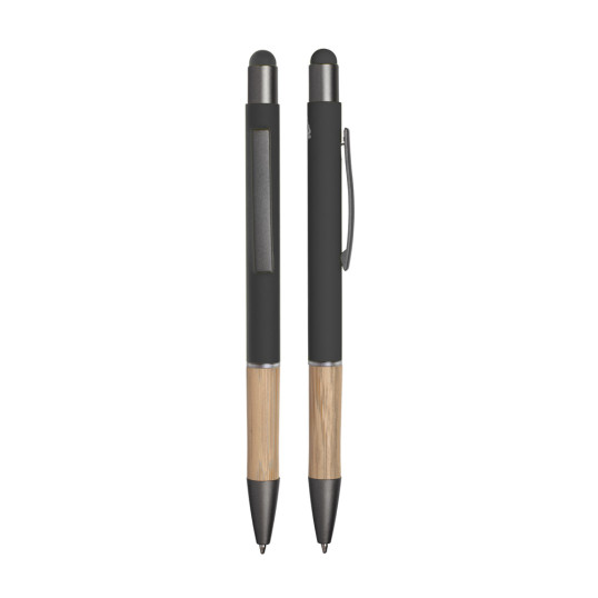 Caneta em Aluminio Reciclado e bambu touch Personalizada