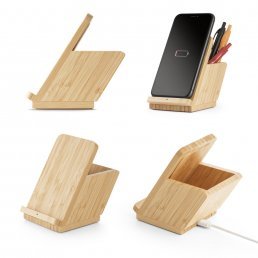 Carregador Wireless Bambu com Porta Canetas Personalizada