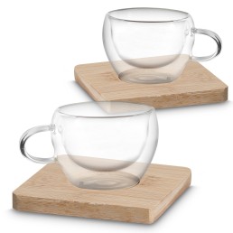Conjunto de xícaras de vidro com apoio em bambu 60 ml Personalizada