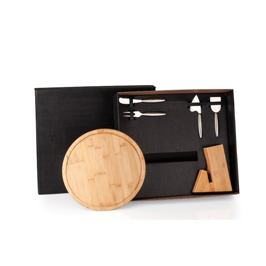 Kit para Queijo com Cepo em Bambu Personalizado 