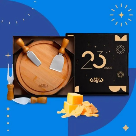 Conjunto para Queijo em bambu Inox 5 peças Personalizado