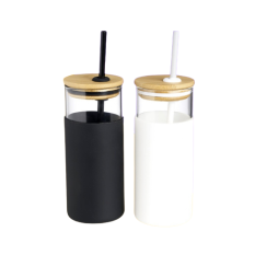Copo de Vidro com Tampa Bambu 450 ml Personalizado