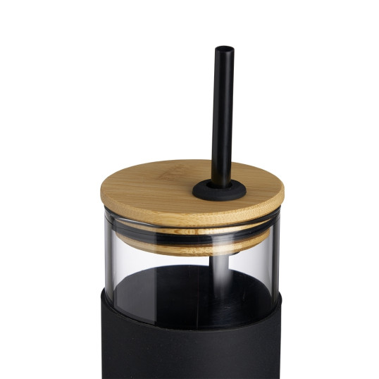 Copo de Vidro com Tampa Bambu 450 ml Personalizado