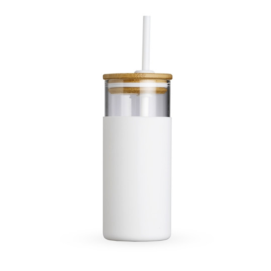 Copo de Vidro com Tampa Bambu 450 ml Personalizado