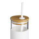 Copo de Vidro com Tampa Bambu 450 ml Personalizado