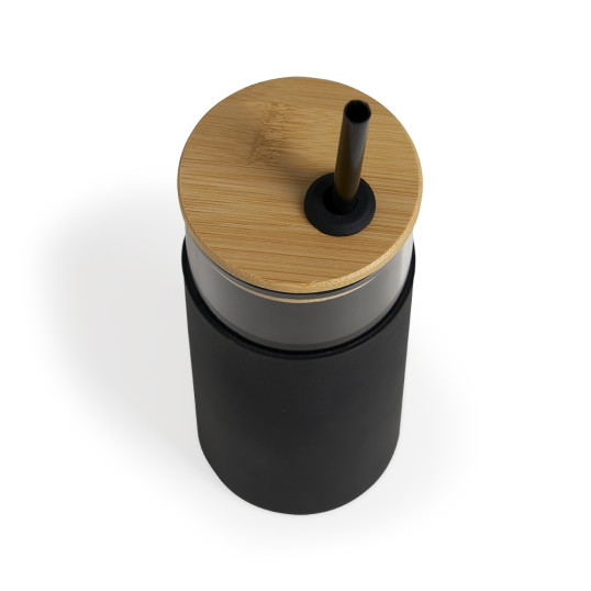 Copo de Vidro com Tampa Bambu 450 ml Personalizado