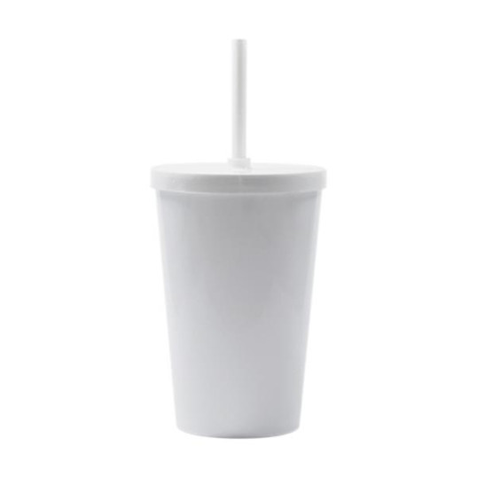 Copo Plástico Liso com Tampa e Canudo 550 ml Personalizado