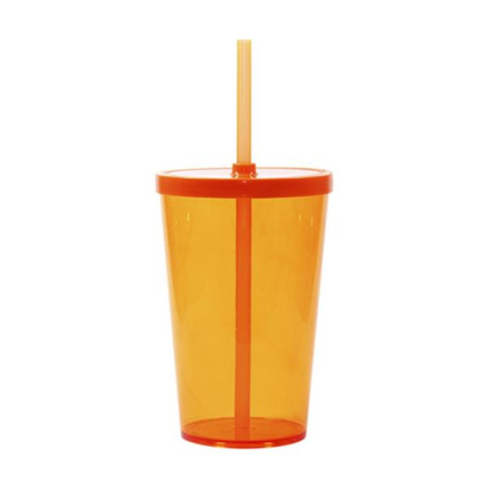 Copo Plástico Liso com Tampa e Canudo 550 ml Personalizado