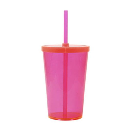 Copo Plástico Liso com Tampa e Canudo 550 ml Personalizado