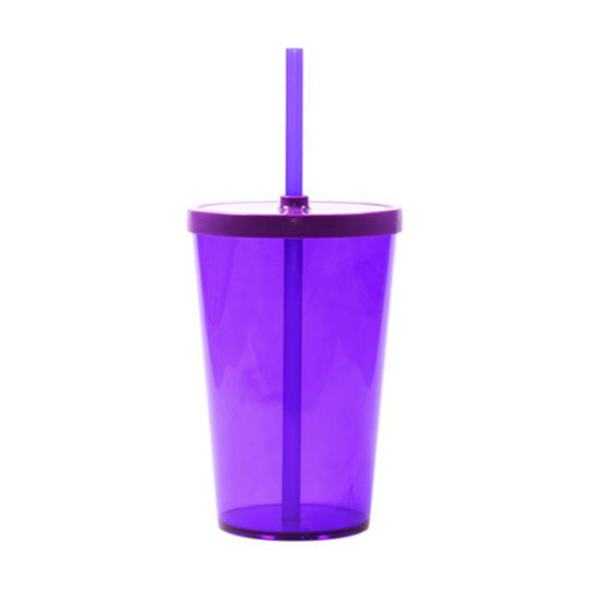 Copo Plástico Liso com Tampa e Canudo 550 ml Personalizado