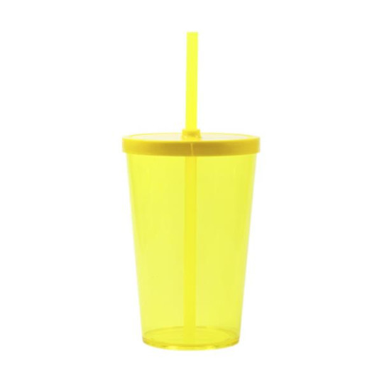 Copo Plástico Liso com Tampa e Canudo 550 ml Personalizado
