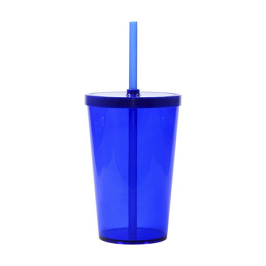 Copo Plástico Liso com Tampa e Canudo 550 ml Personalizado
