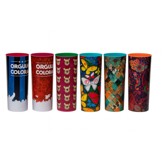 Copo Long Drink PS Cristal Full Printing Colorido 330Ml Personalizado