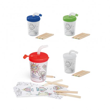 Copo para Viagem Infantil com 6 Mini Lápis de cor 200 ml Personalizado