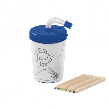 Copo para Viagem Infantil com 6 Mini Lápis de cor 200 ml Personalizado