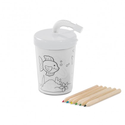 Copo para Viagem Infantil com 6 Mini Lápis de cor 200 ml Personalizado