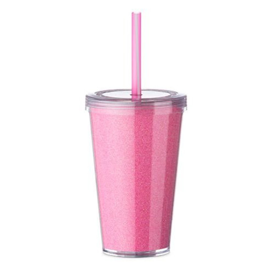 Copo Plástico Tampa e Canudo Parede Dupla Glitter 540 ml Personalizado