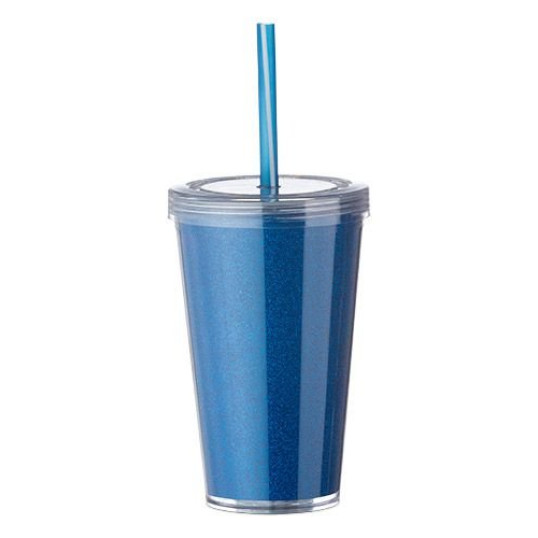 Copo Plástico Tampa e Canudo Parede Dupla Glitter 540 ml Personalizado