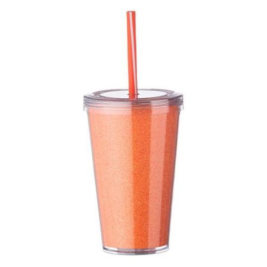 Copo Plástico Tampa e Canudo Parede Dupla Glitter 540 ml Personalizado