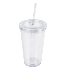 Copo Plástico Tampa e canudo Parede Dupla 540ML Personalizado