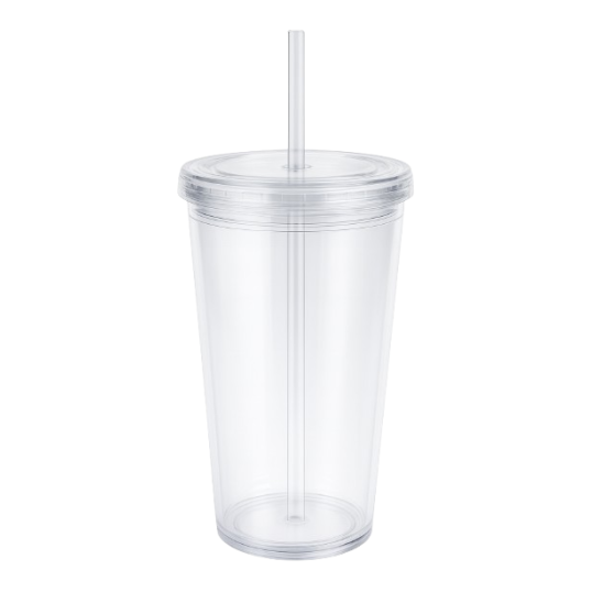 Copo Plástico Tampa e canudo Parede Dupla 540ML Personalizado