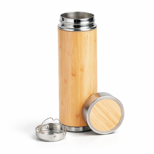 Garrafa Térmica Inox e bambu 350 ml Personalizada