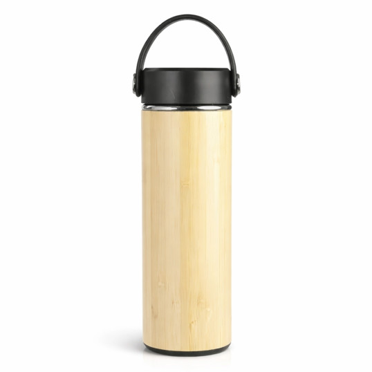 Garrafa Térmica Inox e bambu 400 ml Personalizada