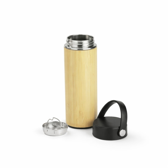 Garrafa Térmica Inox e bambu 400 ml Personalizada