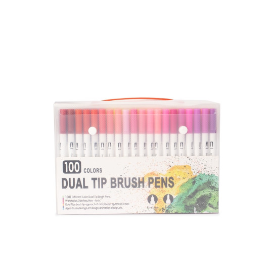 Kit Canetinhas Ponta Dupla 100 Cores Personalizada