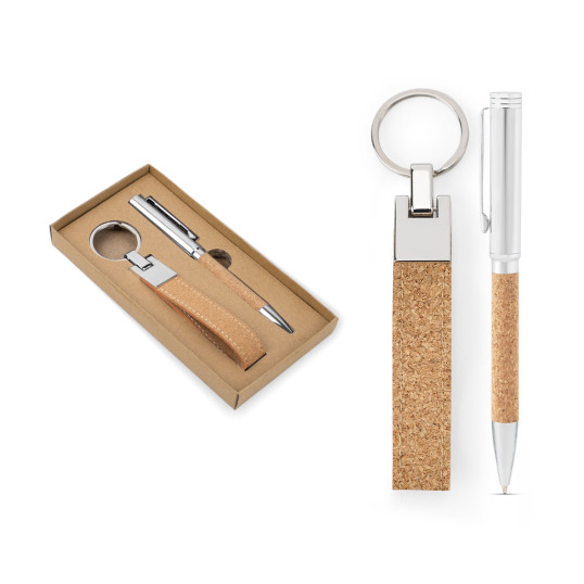 Kit Chaveiro e Caneta em Cortiça Personalizado
